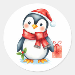 Adorable Weihnachtspenguin Runder Aufkleber