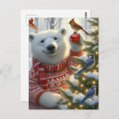Adorable Weihnachtspolarbär und Vögel Postkarte (Vorne/Hinten)