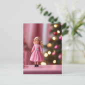 Adorable Weihnachtspuppe in Rosa Postkarte (Stehend Vorderseite)