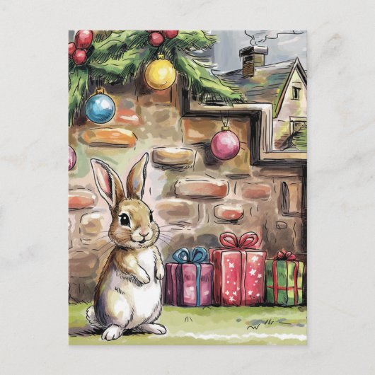 Adorable Weihnachtsrabbit Postkarte (Vorderseite)