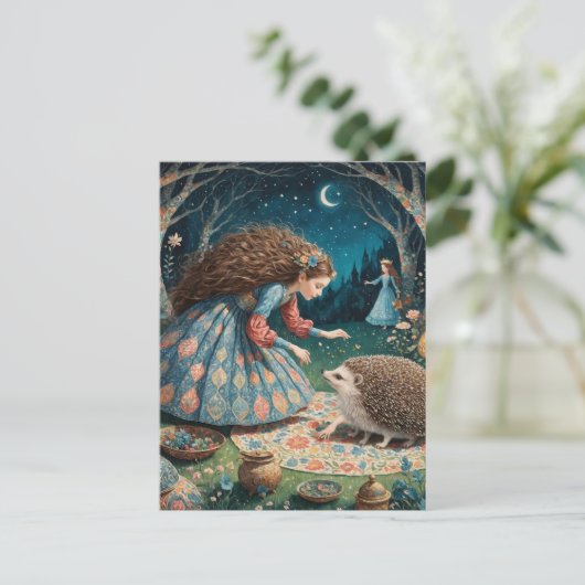Adorable Weiß Igel Märchen Postkarte (Stehend Vorderseite)