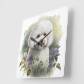 ADORABLE WEISSE BICHON FRISE HUND MIT BLUME QUADRATISCHE WANDUHR (Winkel)