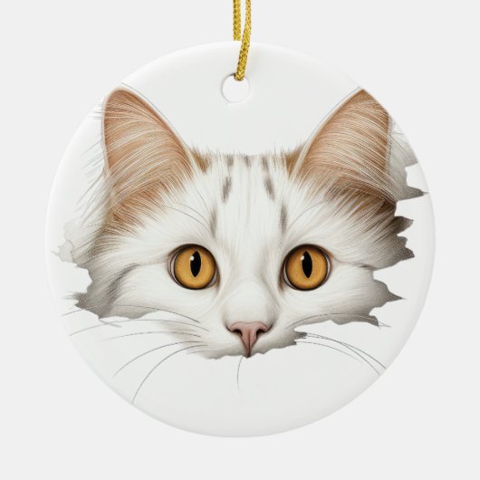 ADORABLE WEISSE KITTY CAT-GESICHT KERAMIK ORNAMENT (Vorne)
