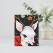 Adorable Weiße Rentiere mit Big Red Bow Postkarte (Stehend Vorderseite)