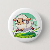 Adorable weiße Schafe springen durch ein Feld Button (Vorderseite)