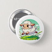 Adorable weiße Schafe springen durch ein Feld Button (Vorne & Hinten)