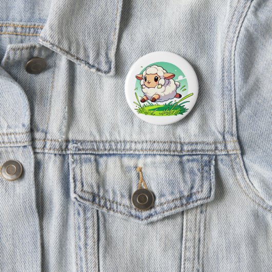 Adorable weiße Schafe springen durch ein Feld Button (Beispiel)