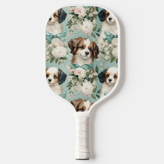 Adorable Welpe auf Sage Green Background Pickleball Schläger (Vorderseite)