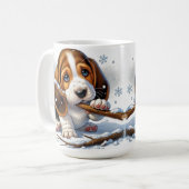 Adorable Welpe, die einen schneesicheren Stick häl Kaffeetasse (Vorderseite Links)