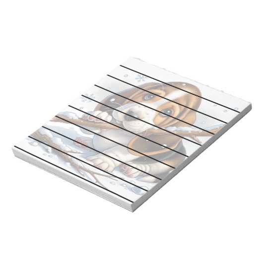 Adorable Welpe, die einen schneesicheren Stick häl Notizblock (Rotiert)