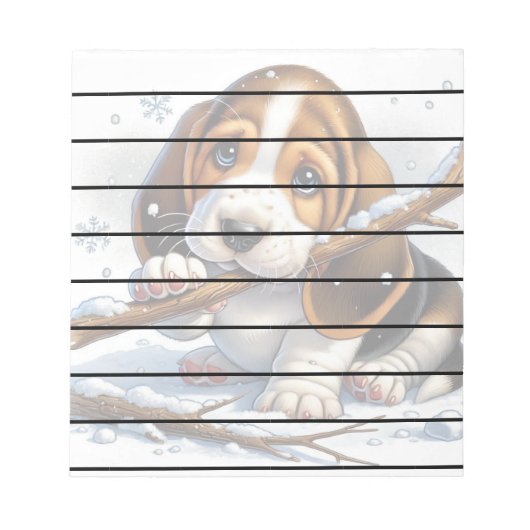 Adorable Welpe, die einen schneesicheren Stick häl Notizblock (Vorderseite)