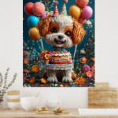 Adorable Welpe feiert Geburtstag Poster (Küche)