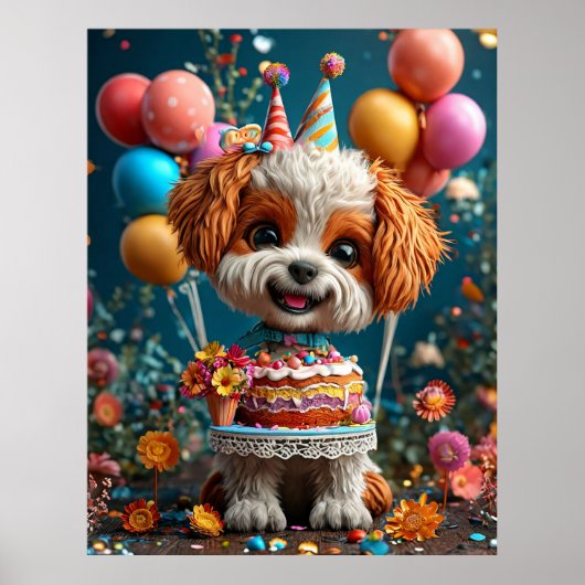 Adorable Welpe feiert Geburtstag Poster (Vorne)