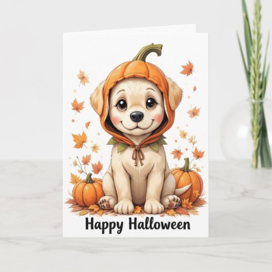 Adorable Welpe in Pumpkin Halloween Sweet Fall Dog Karte (Vorderseite)