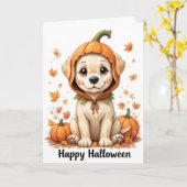 Adorable Welpe in Pumpkin Halloween Sweet Fall Dog Karte (Gelbe Blume)