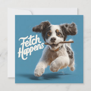 Adorable Welpe Mid-Air-Laufen mit einem Stock
