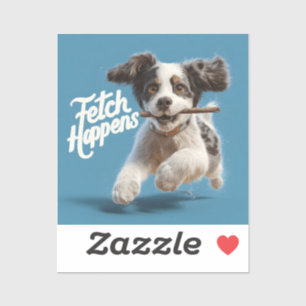 Adorable Welpe Mid-Air-Laufen mit einem Stock Aufkleber
