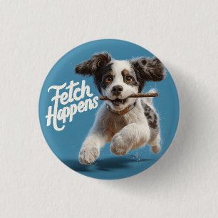 Adorable Welpe Mid-Air-Laufen mit einem Stock Button