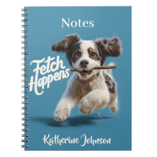 Adorable Welpe Mid-Air-Laufen mit einem Stock Notizblock