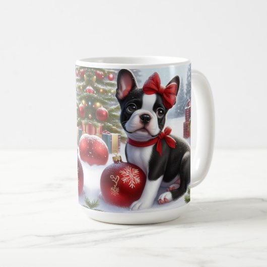 Adorable Welpe mit Weihnachtsschmuck Kaffeetasse (VorderseiteRechts)