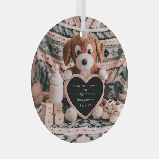 Adorable Welpe plushy Ankündigung einer Schwangers Ornament Aus Glas (Vorderseite Rechts)