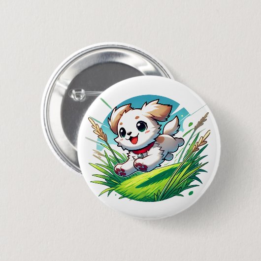 Adorable Welpe spielend Button (Vorne & Hinten)