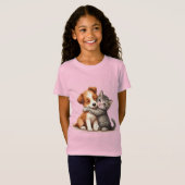 Adorable Welpe und Kitten mit warmen Lächeln umarm T-Shirt (Vorne ganz)