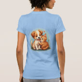 Adorable Welpe und Kitten umarmt T-Shirt (Rückseite)