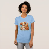 Adorable Welpe und Kitten umarmt T-Shirt (Vorne ganz)