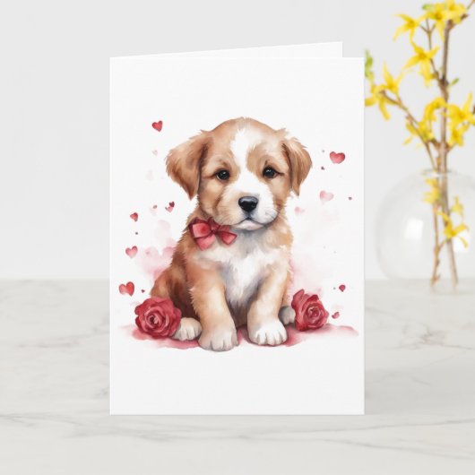 Adorable Welpenvalentinstag Karte (Gelbe Blume)