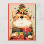 Adorable Welsh Corgi with Christmas Gifts Postkarte (Vorderseite)