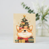 Adorable Welsh Corgi with Christmas Gifts Postkarte (Stehend Vorderseite)