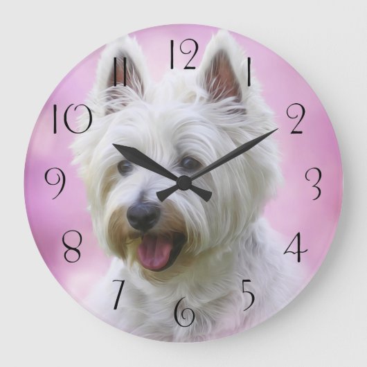 Adorable West Hochland Weiß Terrier Große Wanduhr (Vorderseite)
