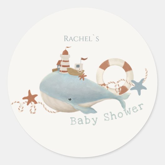 Adorable Whale Baby Dusche Runder Aufkleber (Vorderseite)