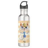 Adorable Whimsical Cat on Stripes Personalisiert Edelstahlflasche (Vorderseite)
