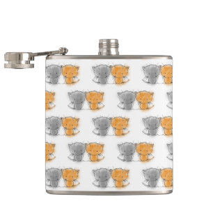 Adorable Whimsical Kittens Orange und Grau Flachmann