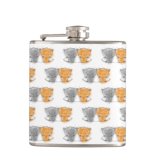 Adorable Whimsical Kittens Orange und Grau Flachmann (Vorderseite)