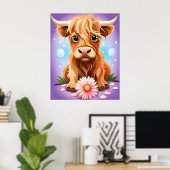 Adorable Whimsical Scottish Highland Cow AI Poster (Heimbüro)