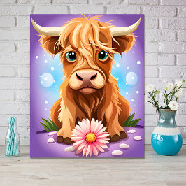 Adorable Whimsical Scottish Highland Cow AI Poster