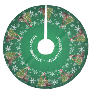 Adorable Whimsical Weihnachten Giraffen auf Grün Polyester Weihnachtsbaumdecke