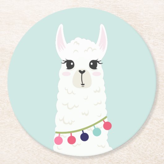 Adorable White Alpaca Runder Pappuntersetzer (Vorderseite)