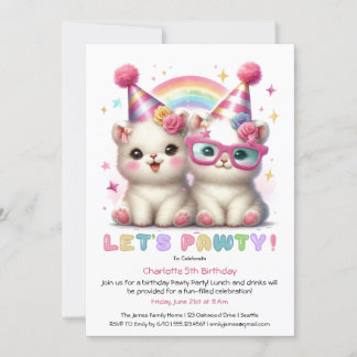 Adorable White Baby Animals zum Geburtstag Einladu Einladung