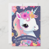 Adorable White Baby Unicoron mit Blume Einladung (Vorderseite)