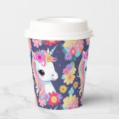 Adorable White Baby Unicoron mit Blume Pappbecher (Vorderseite)