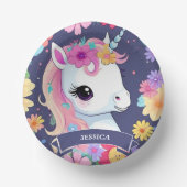 Adorable White Baby Unicoron mit Blume Pappteller (Vorderseite)