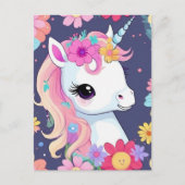 Adorable White Baby Unicoron mit Blume Postkarte (Vorderseite)