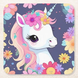 Adorable White Baby Unicoron mit Blume Rechteckiger Pappuntersetzer