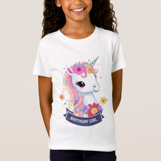 Adorable White Baby Unicoron mit Blume T-Shirt (Vorderseite)