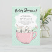 Adorable White Bunnies in Teacup Baby Dusche Einladung (Stehend Vorderseite)