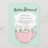 Adorable White Bunnies in Teacup Baby Dusche Einladung (Vorne/Hinten)